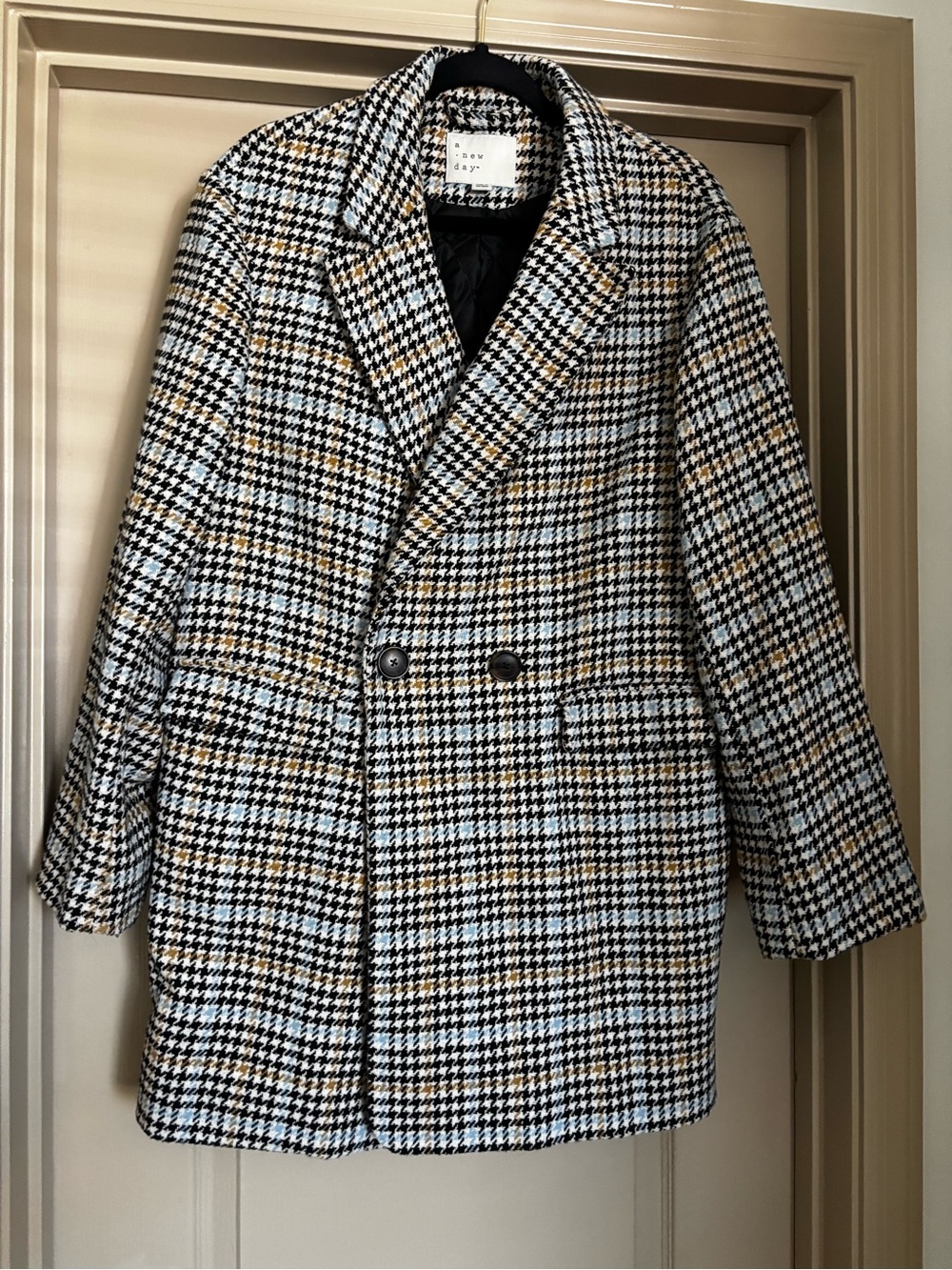 a new day Black, White & Tan Checked Peacoat